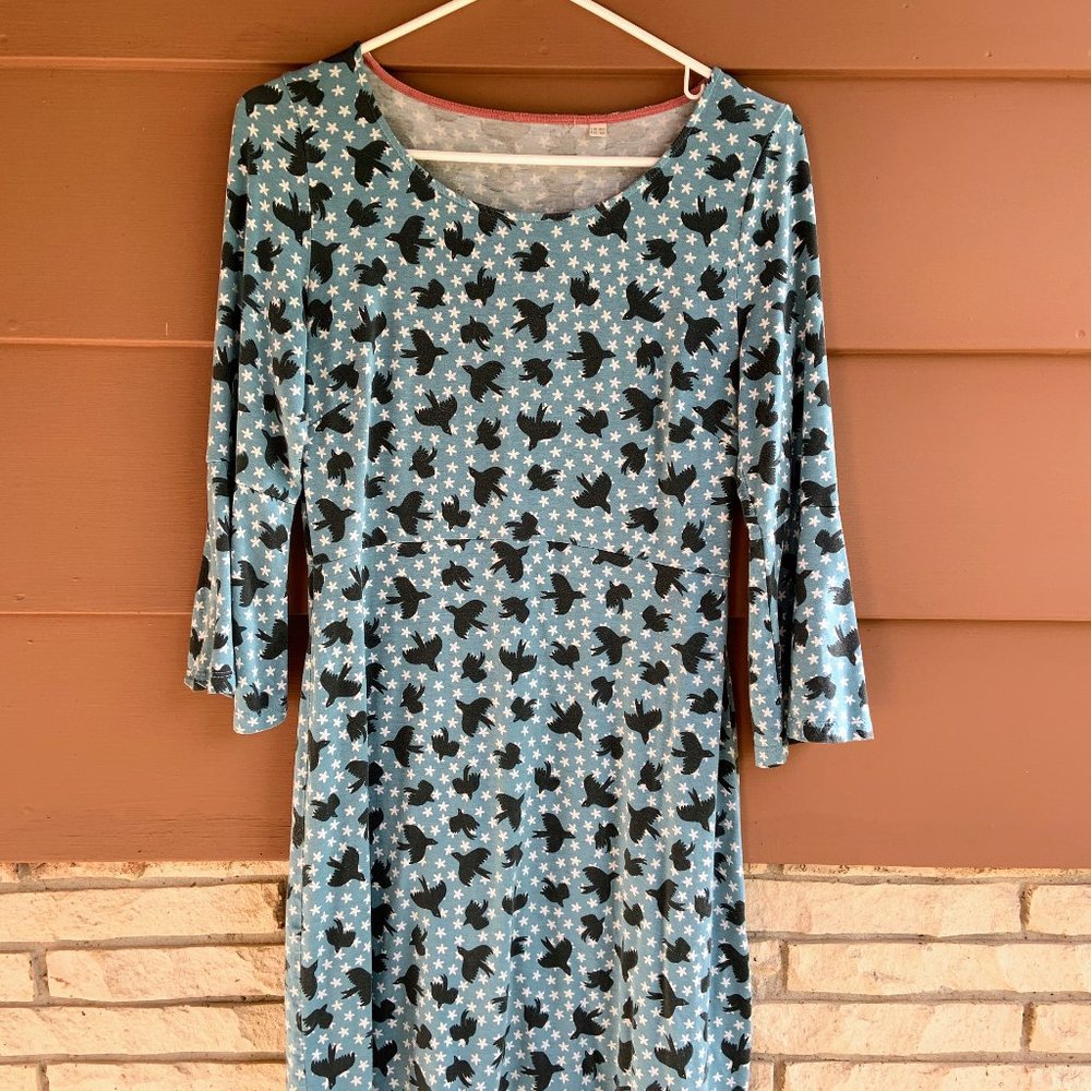 Size 6 Blue Boden Bird Dress (non-maternity maternity)